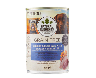 Natural Elements Pet Nutrition Grain Free Dog Food Chicken and Duck Pate with Garden Vegetables 400g