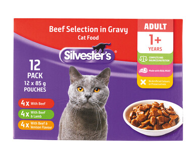 Silvester's Cat Food Pouches Beef Selection in Gravy 12 x 85g
