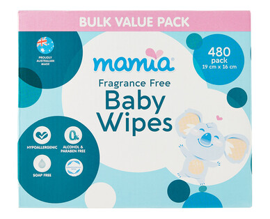 Mamia® Baby Fragrance free Wipes 480pk