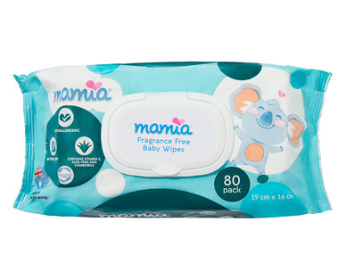 Mamia® Baby Wipes Fragrance Free 80pk