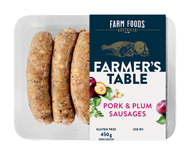 Farm Foods Pork &amp; Plum Sausages 450g