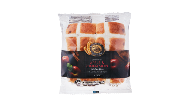 Bakers Life Indulgent Apple & Cinnamon Hot Cross Buns 4pk/320g