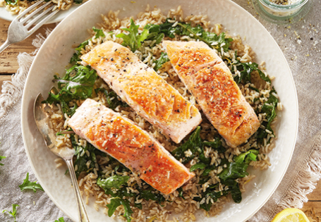 Salmon On Brown Rice Or Quinoa With Kale Recipe Aldi Australia
